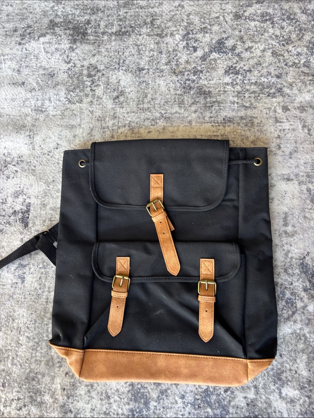 Black Canvas Backpack with Tan Accents - Stylish Men's Daypack